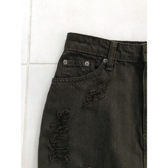 Carmar Distressed A-Line Cotton Denim Jean Mini Skirt Olive - Picture 5 of 10